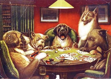 Chien œuvres - Animaux jouer humain chiens jouer cartes